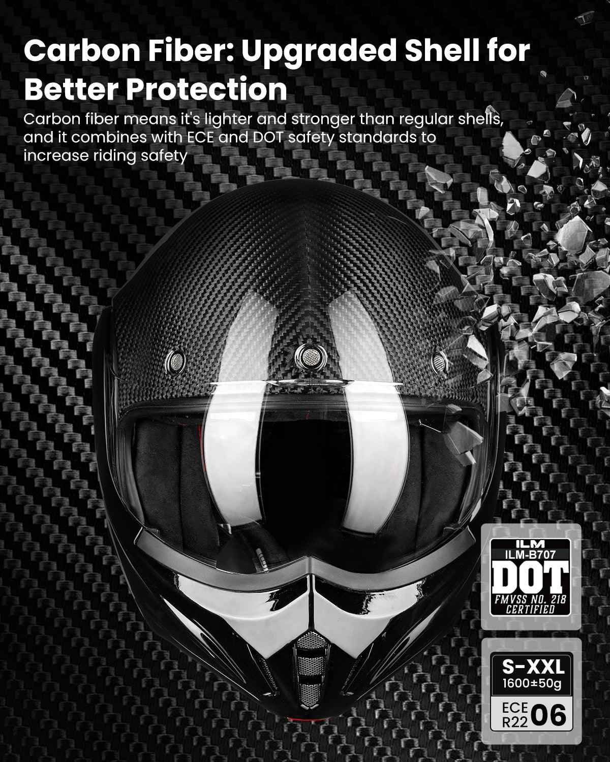 ILM Carbon Fiber Vintage Full Face Modular Motorcycle Helmet Model B707C