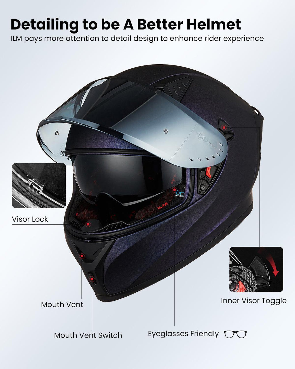 ILM Full Face Motorcycle Helmet Model Z501