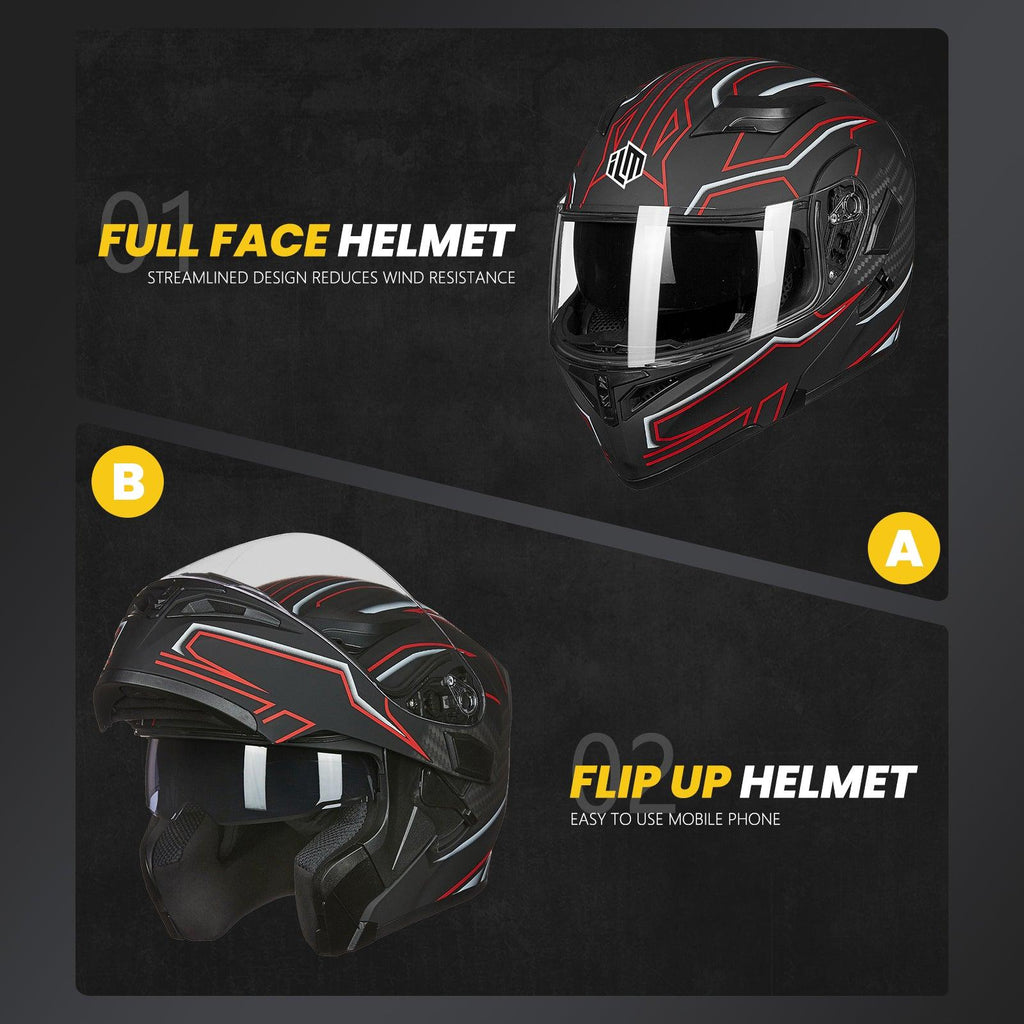 ILM Motorcycle Modular Full Face Helmet Model 902LED