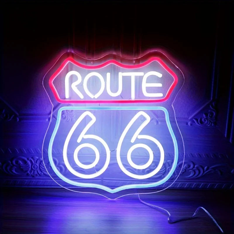 Historic Route 66 Neon Sign, Home Art Man Cave Neon Lights, For Bedroom Home Office Decor