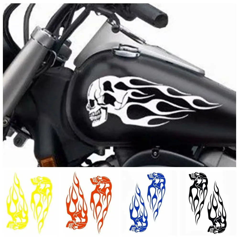 2Pcs/Set Flame Skulls Decals Motorcycle