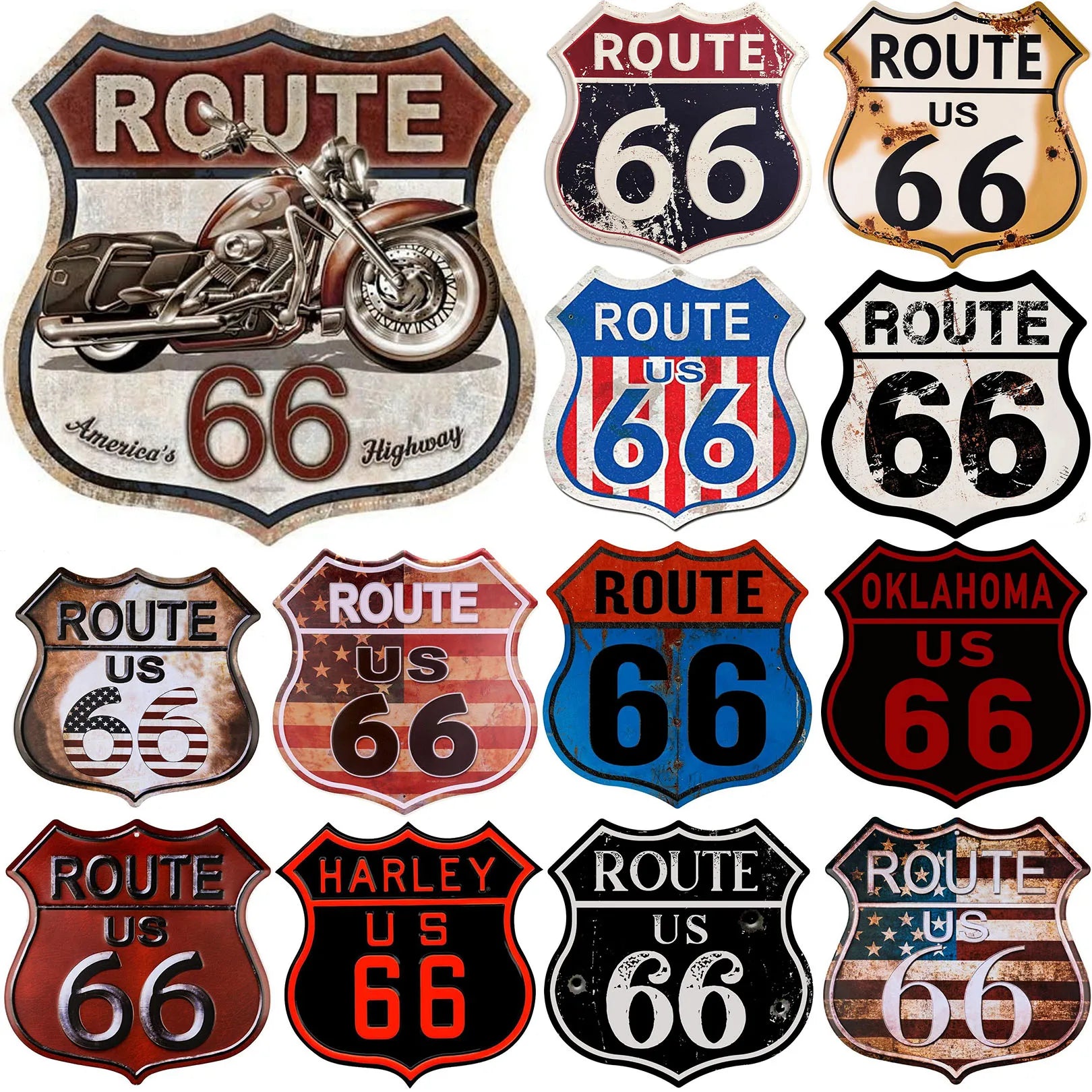 Route 66 American Dreams Shield Metal Tin Signs Posters