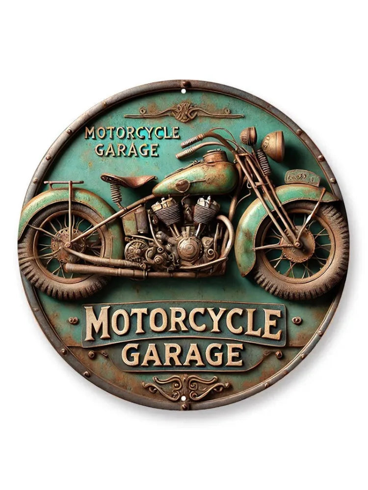 Vintage Round Aluminum Sign - Retro Metal Tin Sign - Motorcycle Rustic Metal Wall Art - For Home, Room Decor